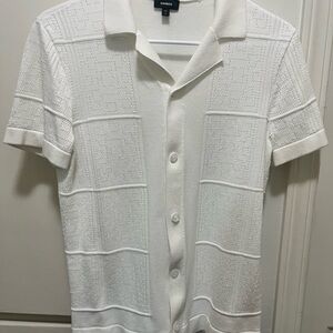 Express Cream Textured Short Sleeve Shirt